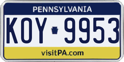 PA license plate KOY9953