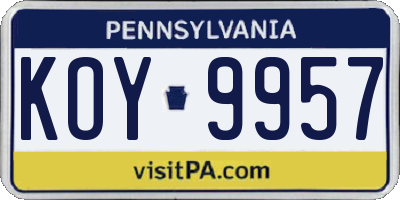 PA license plate KOY9957