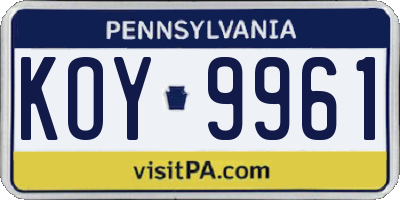 PA license plate KOY9961