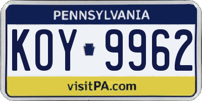 PA license plate KOY9962