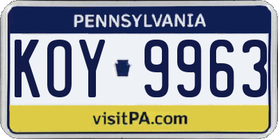 PA license plate KOY9963