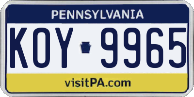 PA license plate KOY9965