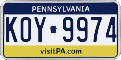 PA license plate KOY9974