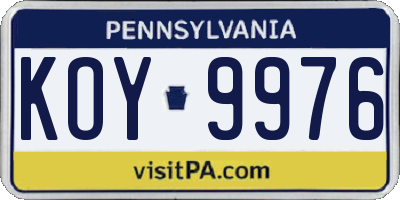 PA license plate KOY9976
