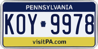 PA license plate KOY9978