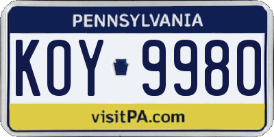 PA license plate KOY9980