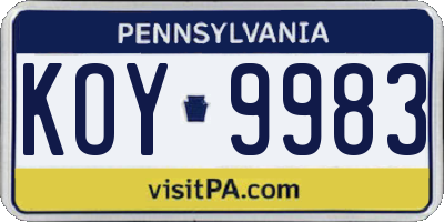 PA license plate KOY9983