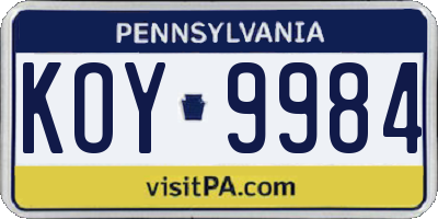 PA license plate KOY9984