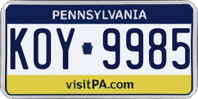 PA license plate KOY9985