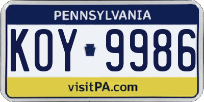 PA license plate KOY9986