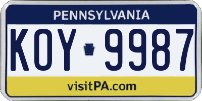 PA license plate KOY9987