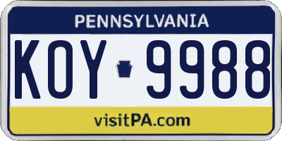 PA license plate KOY9988