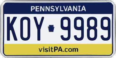 PA license plate KOY9989