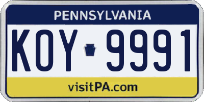 PA license plate KOY9991