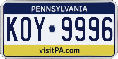 PA license plate KOY9996