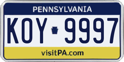 PA license plate KOY9997