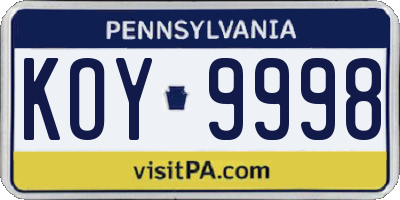 PA license plate KOY9998