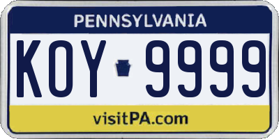 PA license plate KOY9999