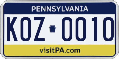PA license plate KOZ0010