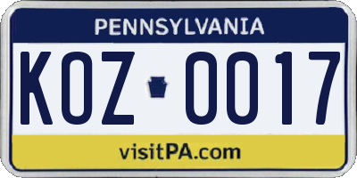 PA license plate KOZ0017