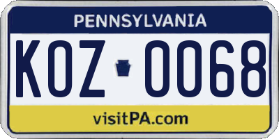 PA license plate KOZ0068