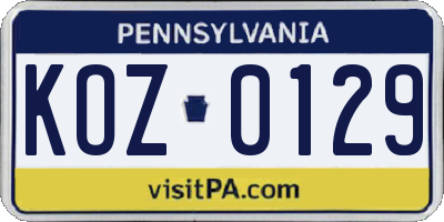 PA license plate KOZ0129