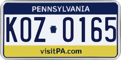 PA license plate KOZ0165