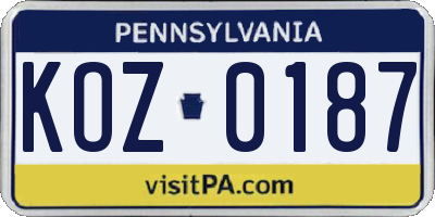 PA license plate KOZ0187