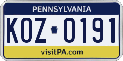 PA license plate KOZ0191
