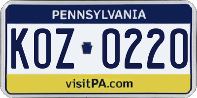 PA license plate KOZ0220
