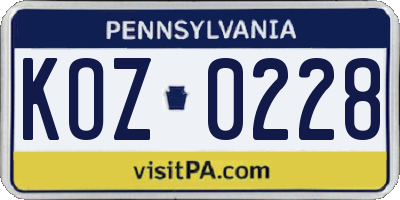 PA license plate KOZ0228
