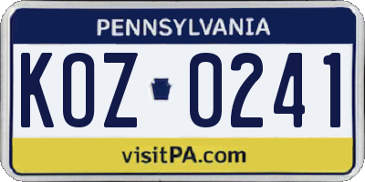 PA license plate KOZ0241