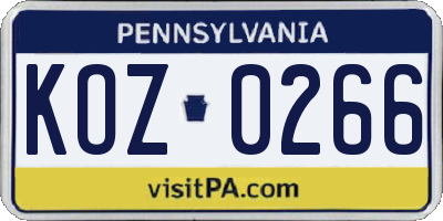 PA license plate KOZ0266