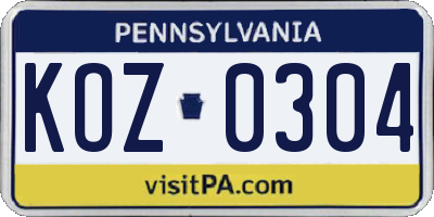 PA license plate KOZ0304