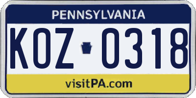 PA license plate KOZ0318