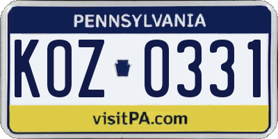 PA license plate KOZ0331