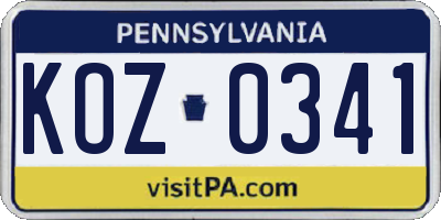 PA license plate KOZ0341