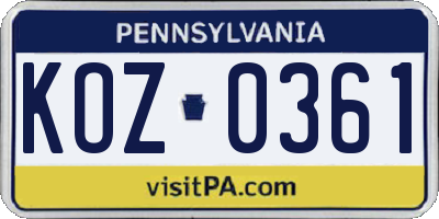 PA license plate KOZ0361