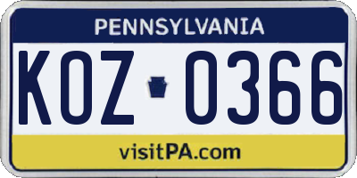 PA license plate KOZ0366