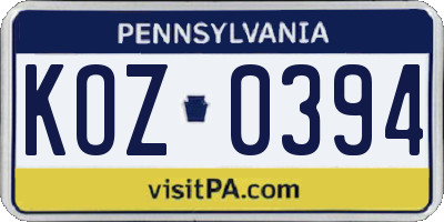 PA license plate KOZ0394