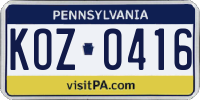 PA license plate KOZ0416