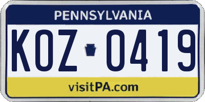 PA license plate KOZ0419