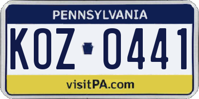 PA license plate KOZ0441