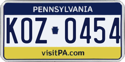 PA license plate KOZ0454