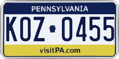 PA license plate KOZ0455