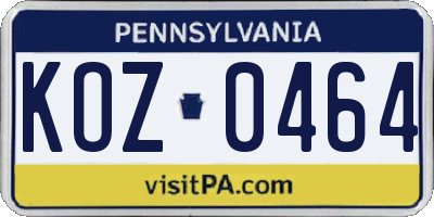 PA license plate KOZ0464