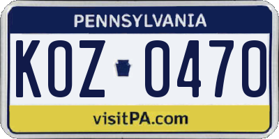 PA license plate KOZ0470
