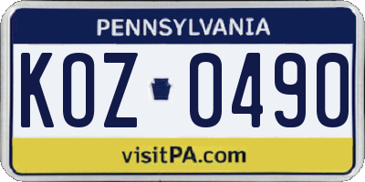 PA license plate KOZ0490