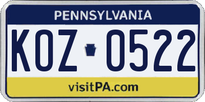 PA license plate KOZ0522