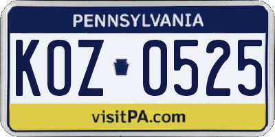 PA license plate KOZ0525